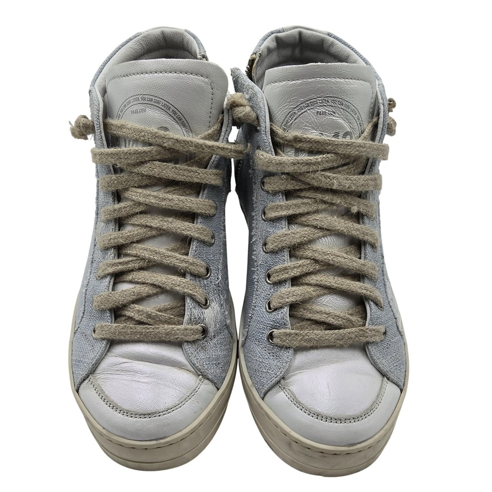P448 Shoes Womens Size 6.5 Blue Denim Mid Top Zipper Lace Up Sneakers Casual